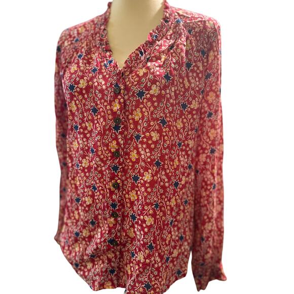 Maeve Anthropologie Marisol Ruffle Blouse, 100% Viscose, Size 4, Floral Star - Picture 2 of 5
